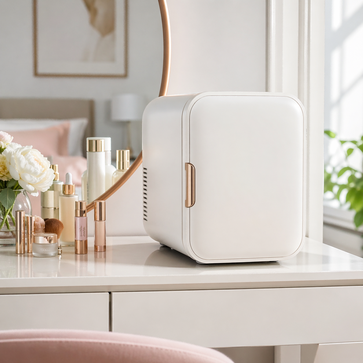 Mini skincare fridge for cosmetics storage by AizaoMfg