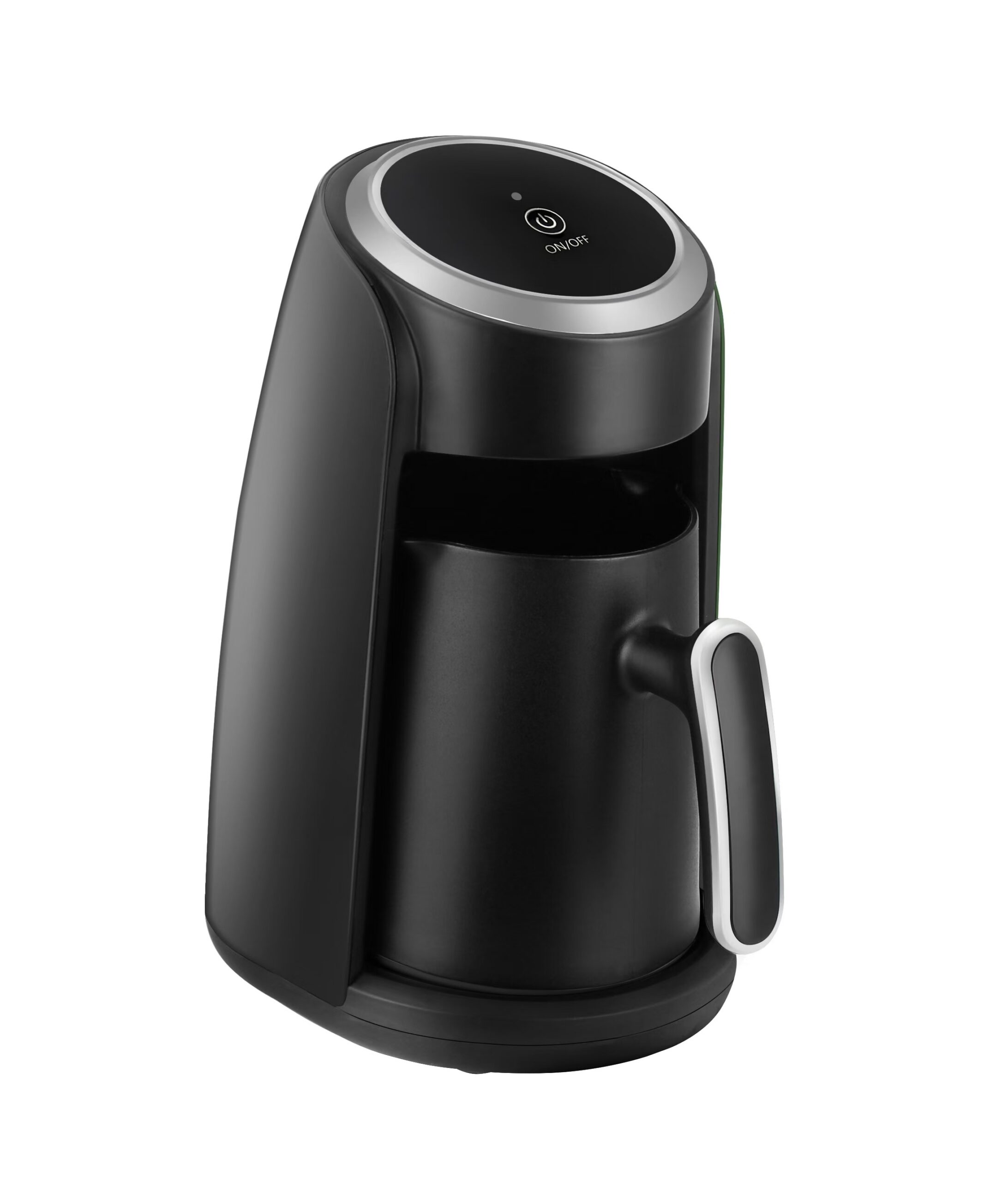 AZ-3030 electric Turkish coffee maker with matte black finish and silver accents, front view