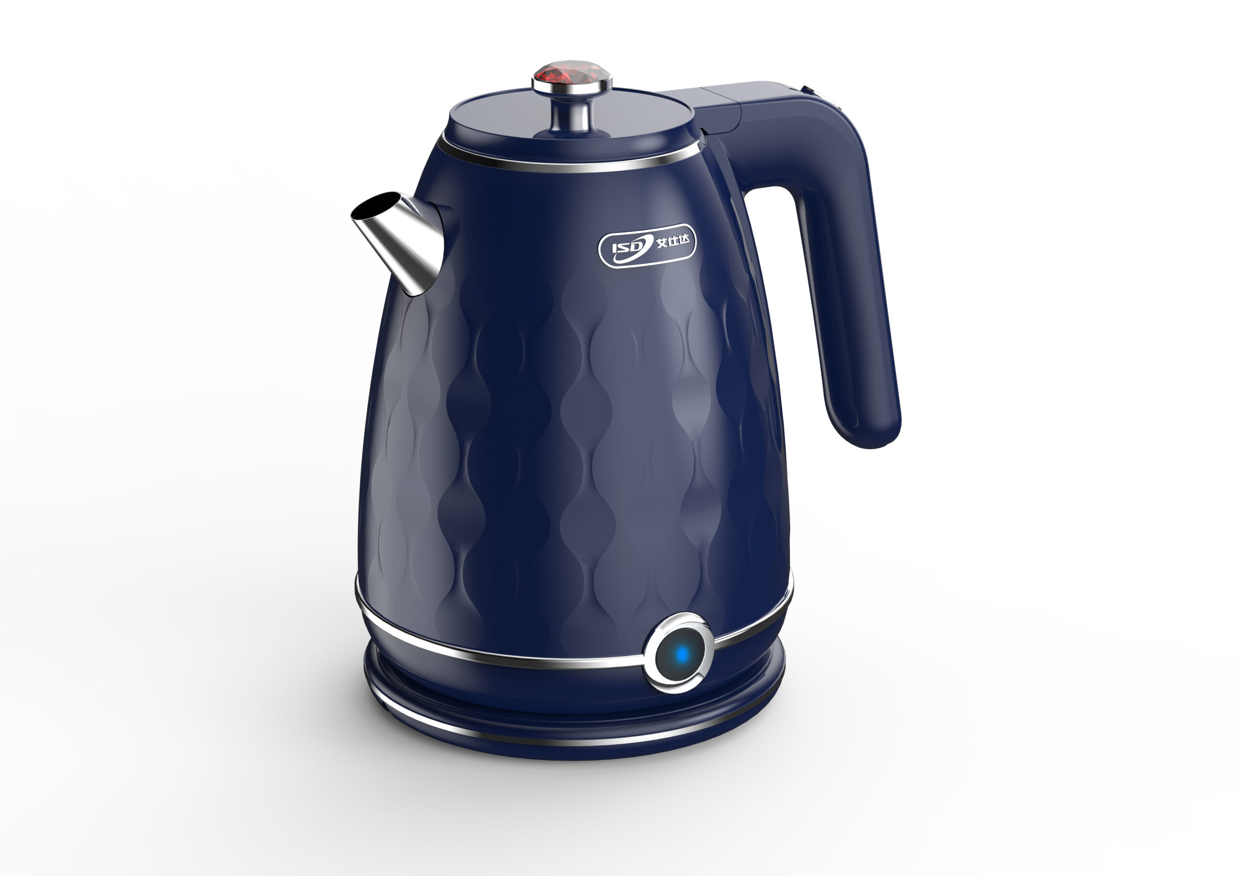 CE RoHS LFGB certifications small appliances: AZ-906 electric kettle in navy blue on marble countertop